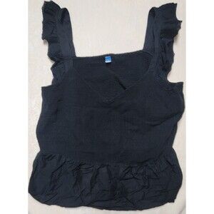 Old Navy Womens 4X Black Top Ruffle V Neck Sleeve Cottage Core Boho Peasant